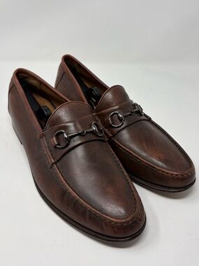 Peter Huber Mens Brown Leather Slip On Loafer Ascot Shoes Horse Bit Size 11M